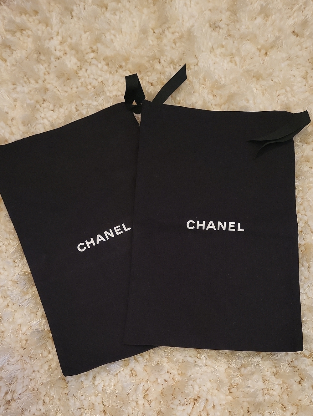 CHANEL Black Dust Bags with White Logo (Pair)